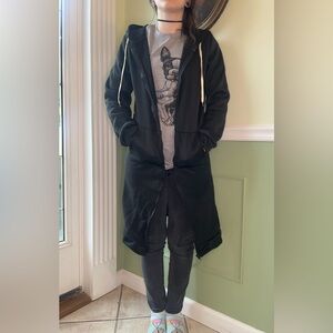 Black long zip up hoodie sweatshirt